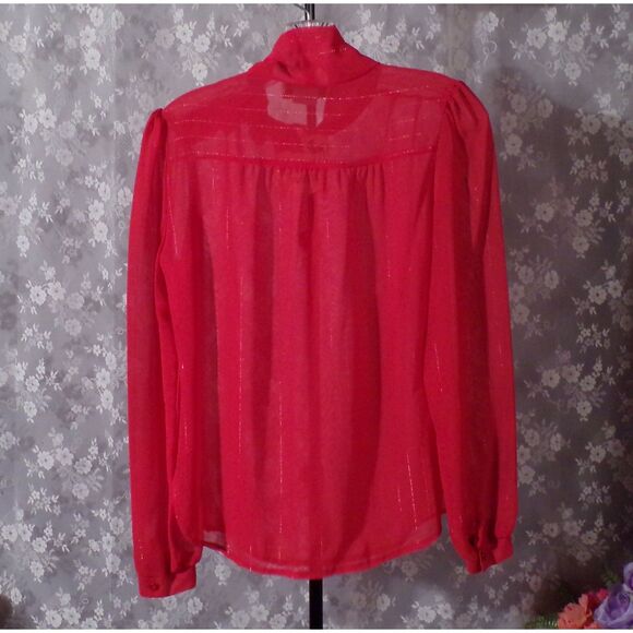 Jonathan Martin Vintage 70s Sheer Red Pin Stripe Blouse Retro Size Small Medium - Picture 2 of 11